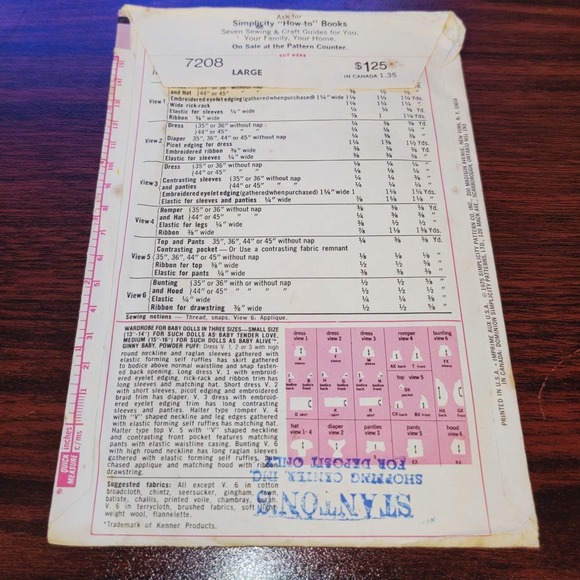 Vintage Simplicity 7208 Baby Doll Clothes Sewing Pattern 17–18" 70s - Picture 2 of 9